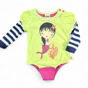 '11 VTG Harajuku Mini Gwen Stefani Mermaid Baby Girl Bodysuit 9M Y2K Kawaii Neon